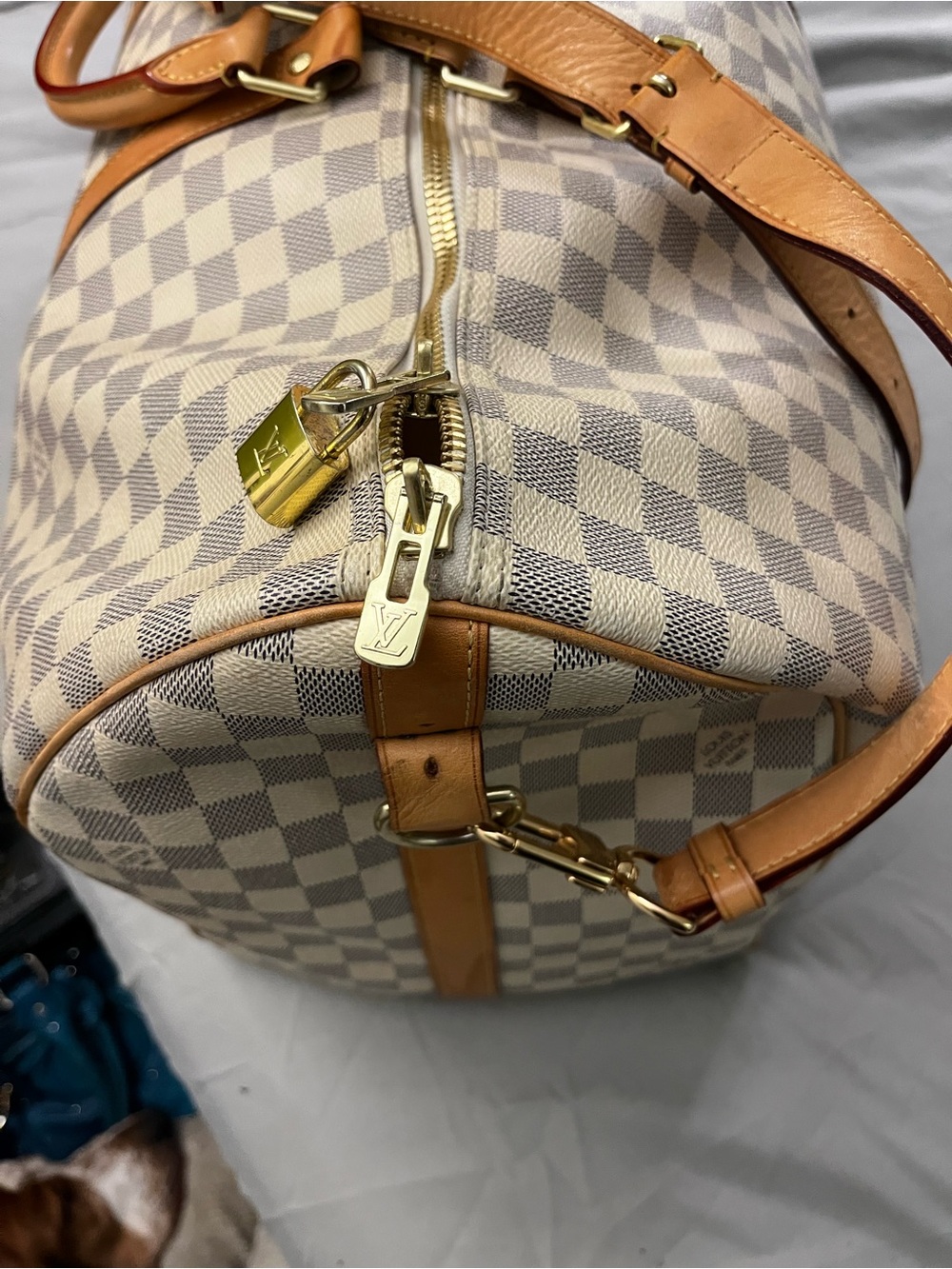 Louis Vuitton Damier Azur Canvas Duffel in Cream and Tan - Picture 5 of 7